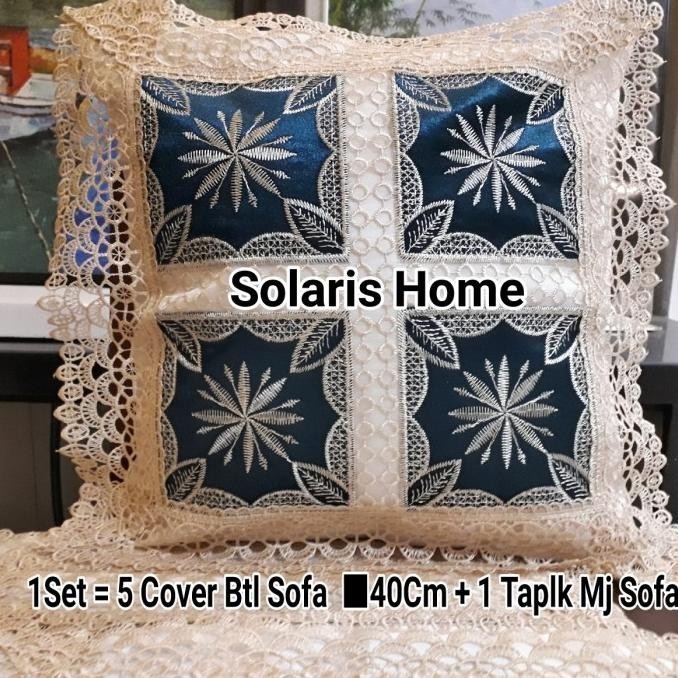 Sarung Bantal Kursi Bludru Full Border Renda + 1 Taplak Sofa
