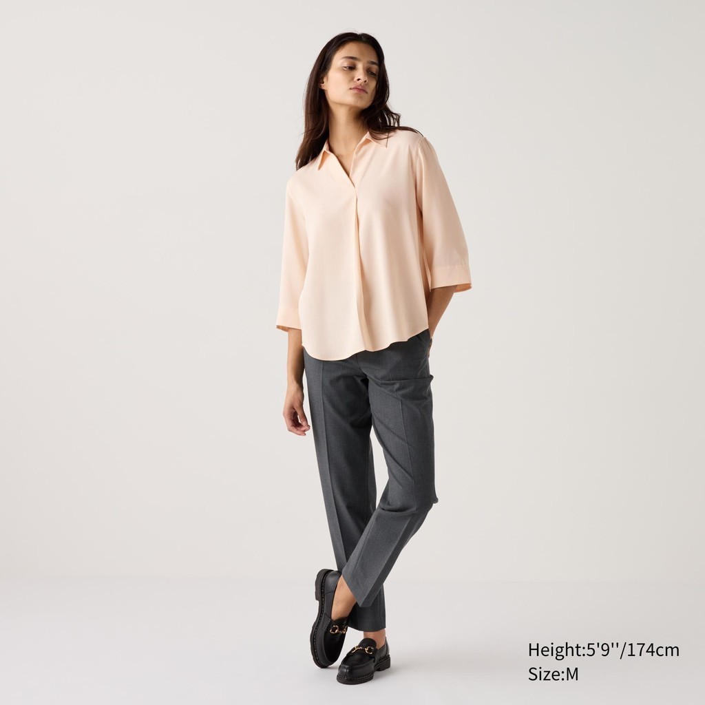 Uniqlo Blus Rayon Kerah Skipper | Lengan 3/4
