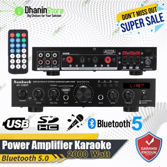 Terlaris Power Amplifier Bluetooth Karaoke 5 Channel Eq Class D 2000 Watt