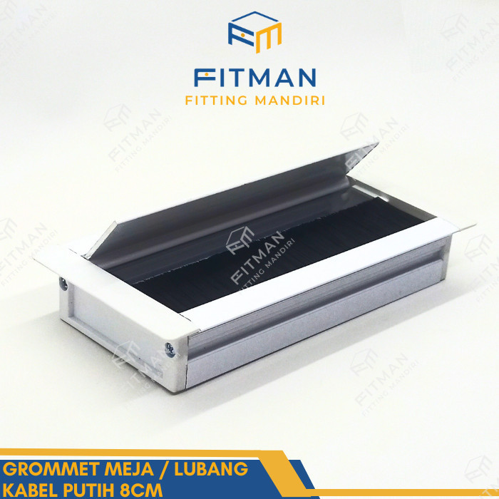 Grommet Meja Kotak / Penutup Lubang Kabel Meja Aluminium Putih