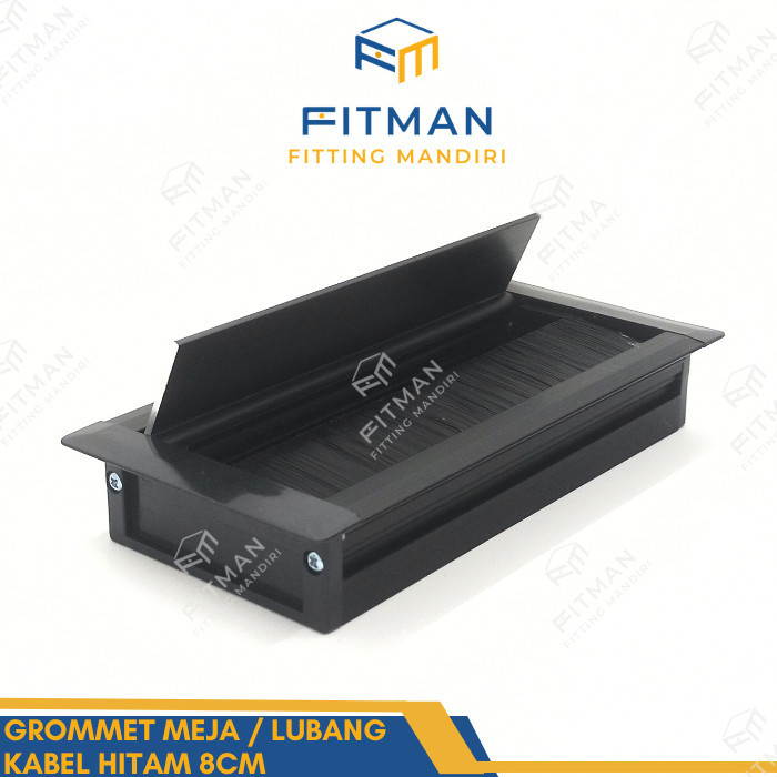 Grommet Meja Kotak / Penutup Lubang Kabel Meja Aluminium Hitam