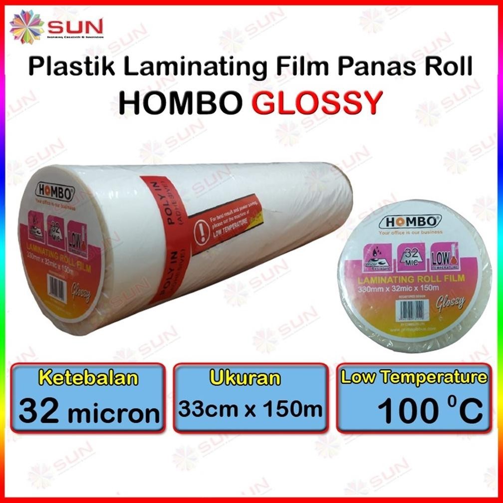 

sr-32 Plastik Laminating Panas Roll Hombo 32 micron / GKTech 28 mic/21mic 33 cm x 150 m Glossy / Doff Low Temperature ( untuk mesin Laminating laminasi panas roll ) Viral