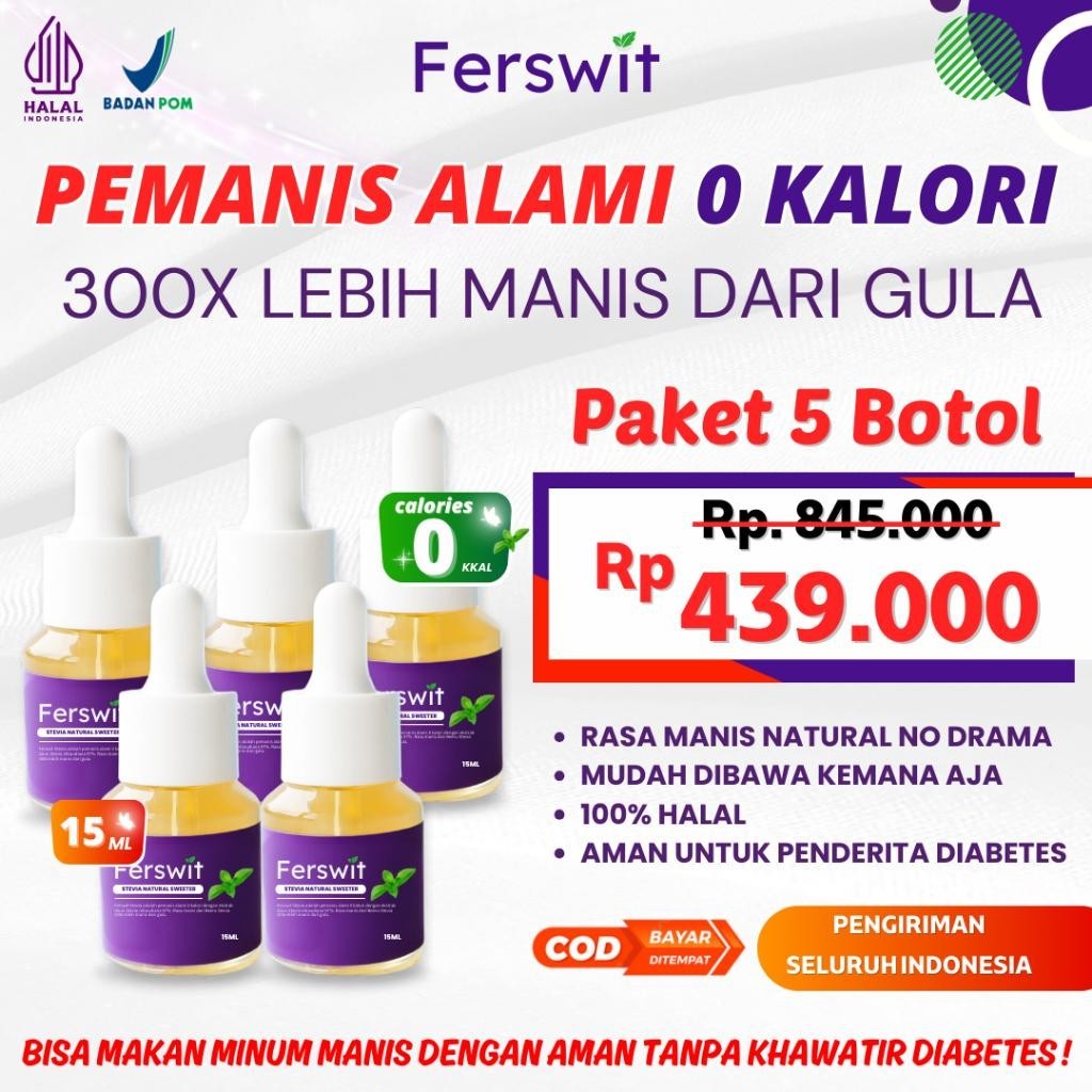 

Ferswit Stevia Alami Paket 5 Botol Best Seller