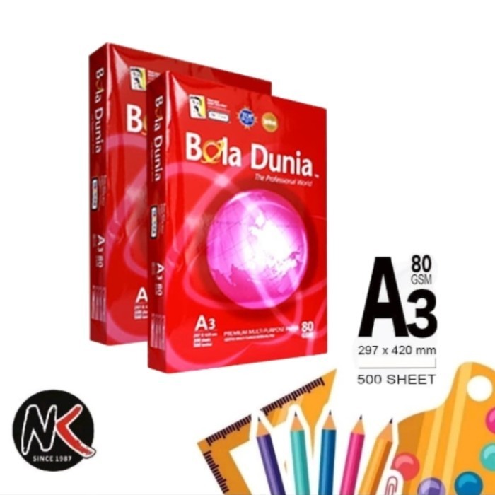 

Kertas Hvs/Kertas Print/Kertas Fotokopi A3 80Gr Bola Dunia