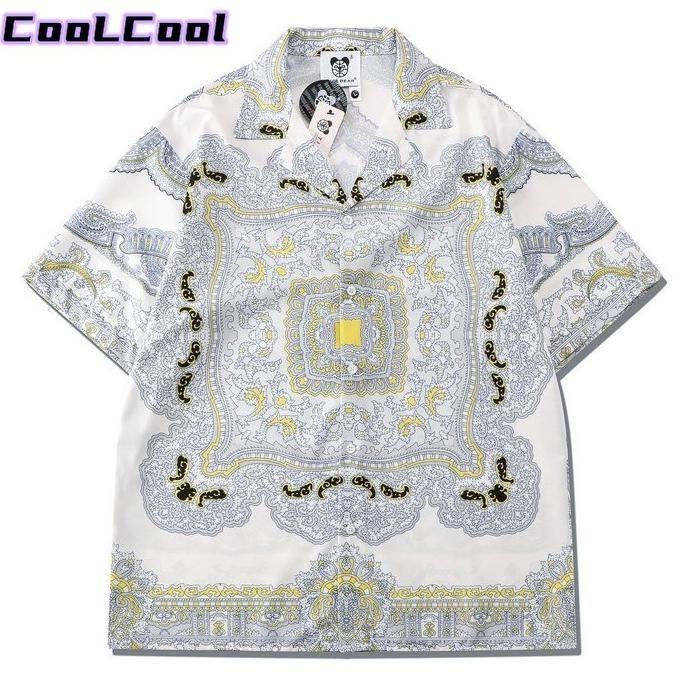 Baju Kemeja Tactical Pria Lapangan Outdoor Batik Printing Lengan Pendek Vneck Kasual Putih Pendek Me