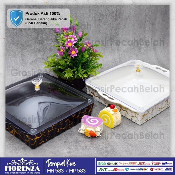 Tempat Wadah Kue Persegi Keramik Motif Marble Fiorenza 583