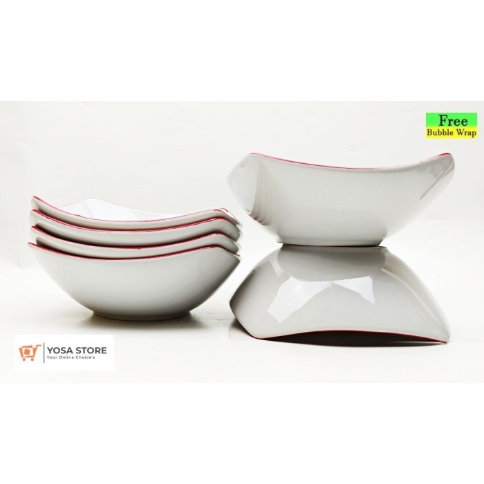 Mangkok Keramik Segi Empat Motif Ayam Jago 6 Pcs