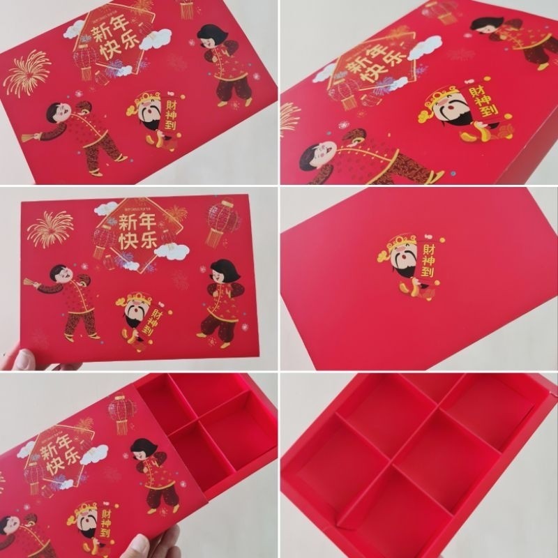 

5 pcs dus box slop merah imlek gong xi fa cai sekat 6 size 7.5 cm