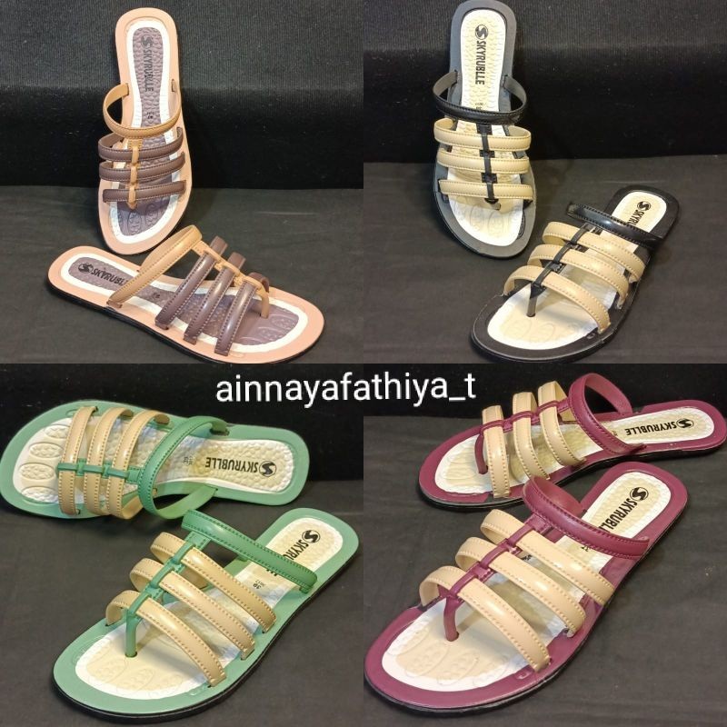 Sandal Karet Wanita // Sandal Wanita Teplek Korea Casual Sandal Jepit Flat Tali Karet Kekinian