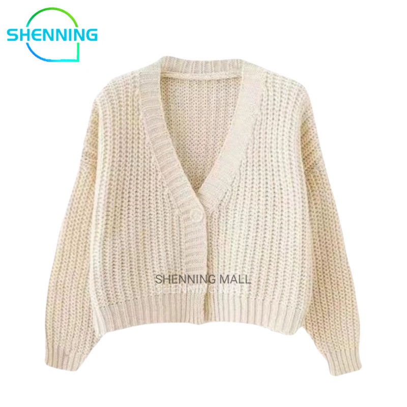 SHENNING Cardigan Rajut Soft Knit Sweater Rajut Korea Cardigan Crop V Neck Soft Knit