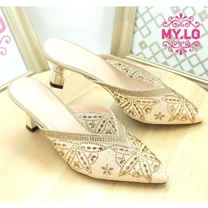 Sandal Pesta Heel Selop Kebaya Wanita Import Redwine