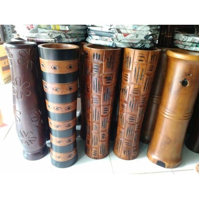 Gra Pot Vas Bunga Besar Guci Kayu Jati Hias Murah