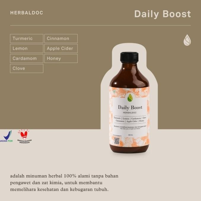 

Ready Stok Daily Boost By Herbaldoc (Kunyit Lemon Cuka Apel Madu Dll) K02