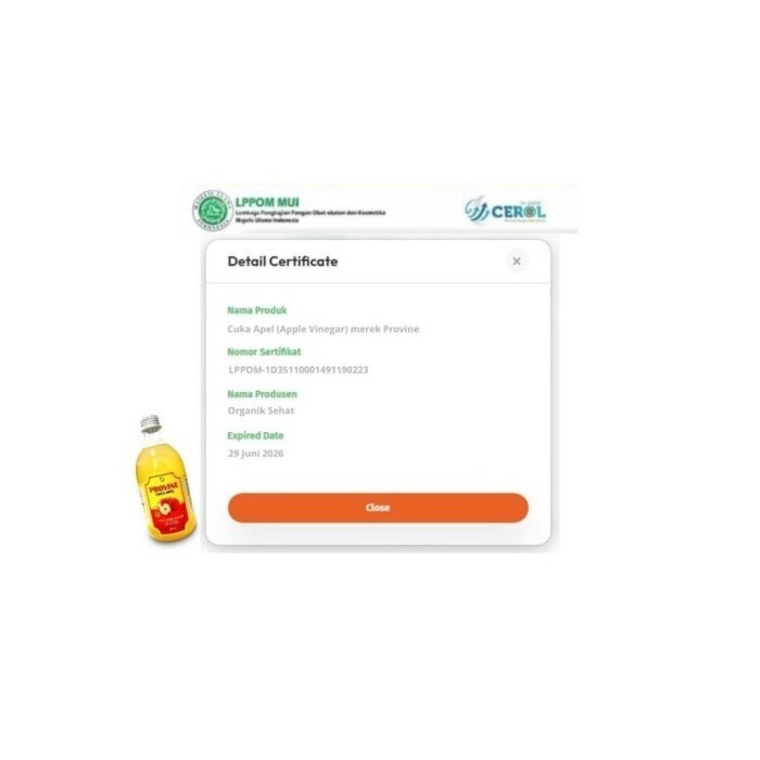 

[PAKET 3 BOTOL] PROVINE CUKA APEL PREMIUM HALAL & BPOM With Mother K02