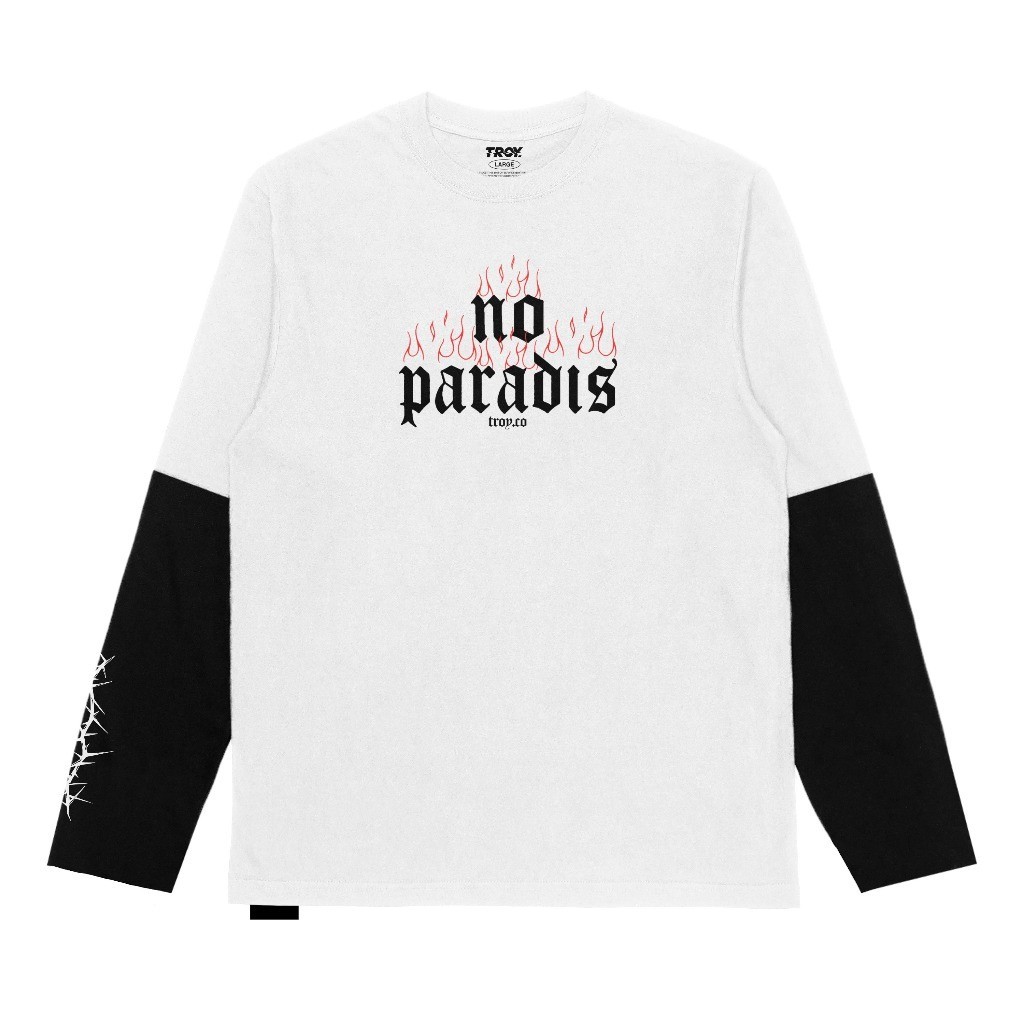 Troy Company Double Layer Longsleeve Tshirt Putih Hitam No Paradis DS 2563