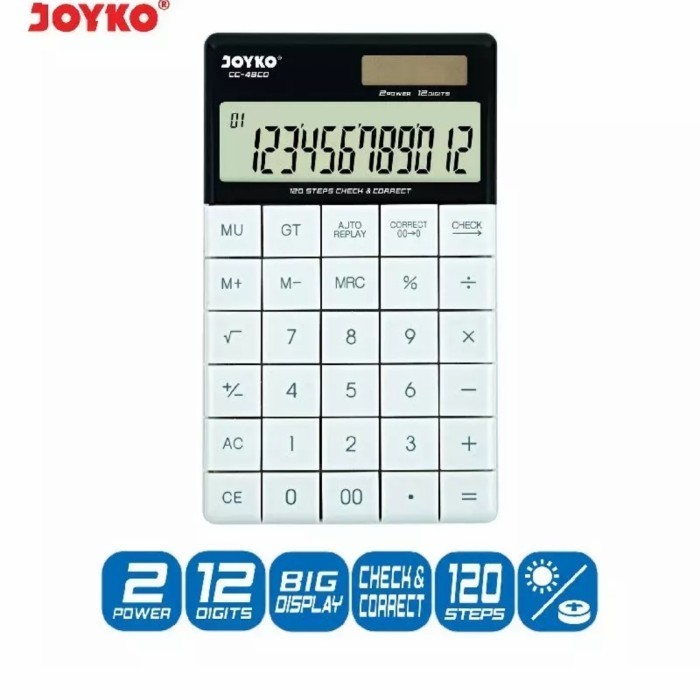 

CALCULATOR KALKULATOR JOYKO CC-48CO WHITE 12 DIGITS CHECK CORRECT