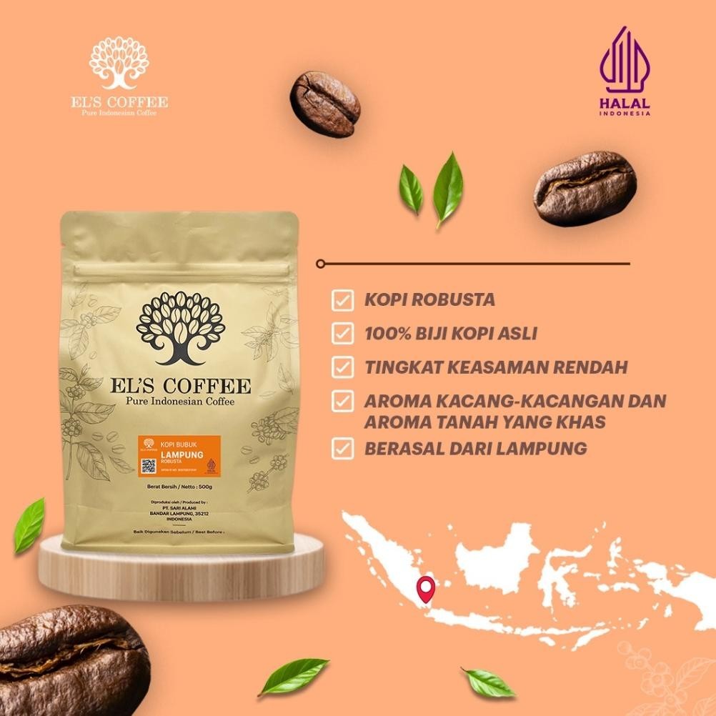 

gfd-6 EL'S COFFEE Lampung Robusta 500Gr Pure Indonesia Coffee Beans / Fine / Course Roasted Kopi A1749 Murah