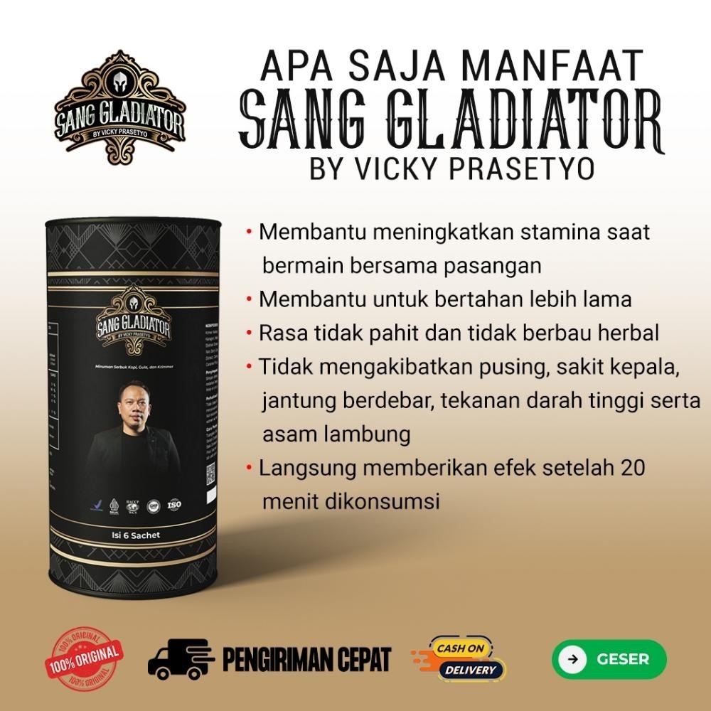 

eqw-68 Sang Gladiator Kopi Pria By Vicky Prasetyo | 1 Pack Isi 6 Sachet Berkualitas
