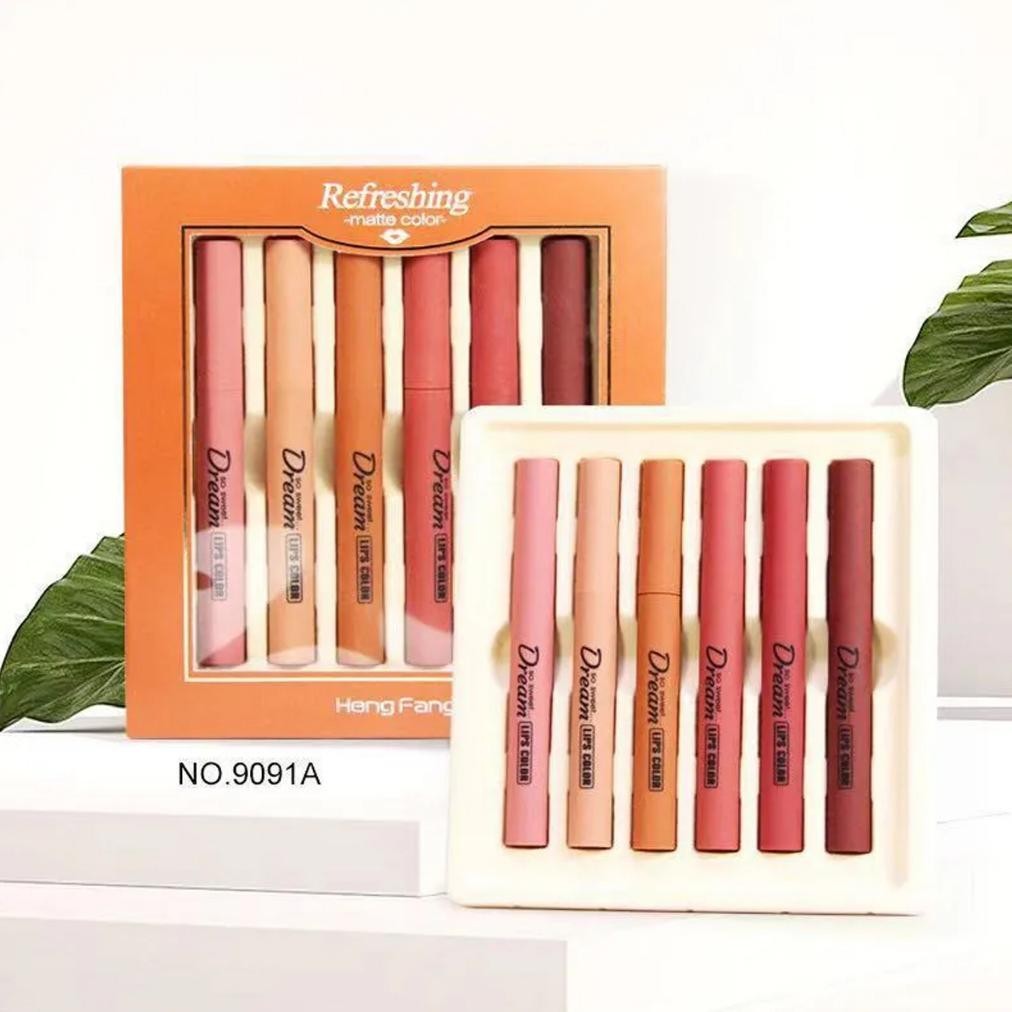 Hengfang Tanako Refreshing Lipstik Matte 1 Box 6 Pcs Lipstick Tahan Air dan Tahan Lama