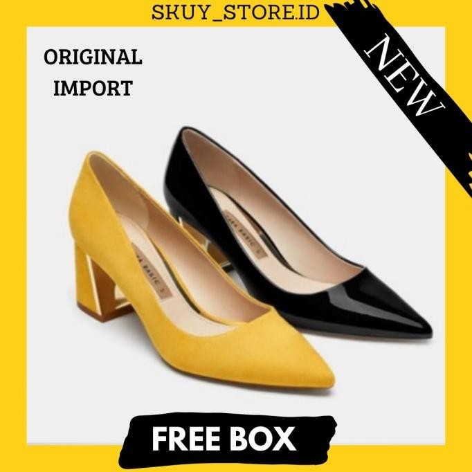 Sepatu Wanita Zara Glossy Plated Heels Branded Original Import Fr045
