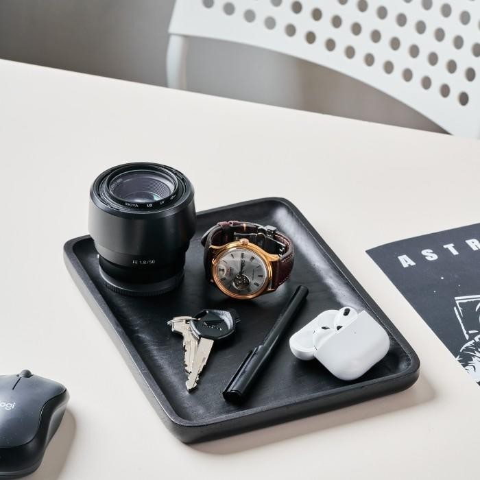 

Skandif Black Valet Tray Premium Teak Wood Desk Organizer Kayu Jati