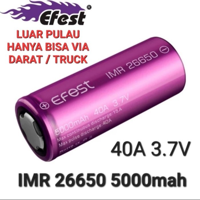 Efest Imr 26650 Li-Ion Battery 5000Mah 3.7V Flat Top  Ready