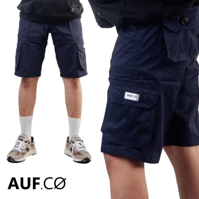 Celana Cargo Pendek Pria Biru Navy Original Auf.Co