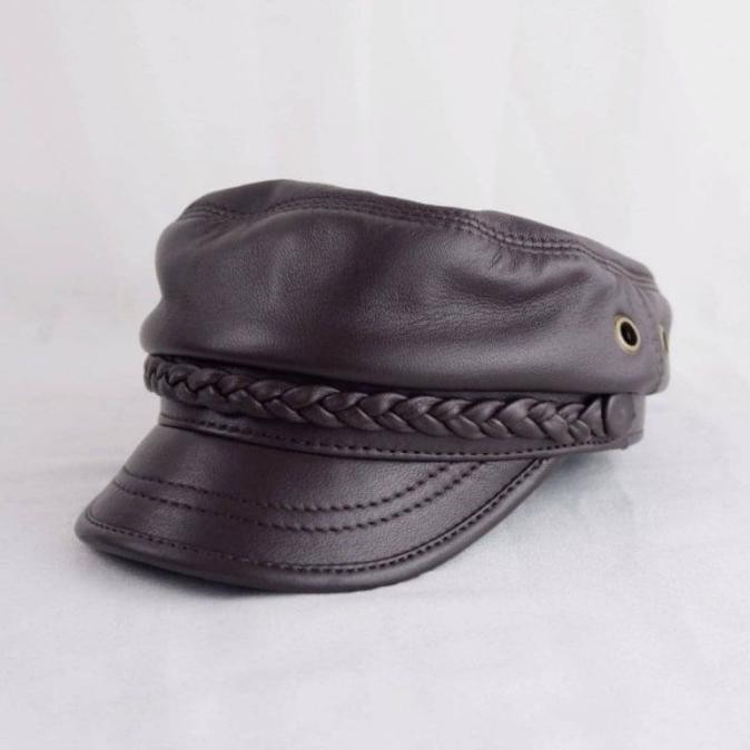 Topi Kulit Asli Pria Model Nahkoda Kapten Pelaut - Topi Ariel Police