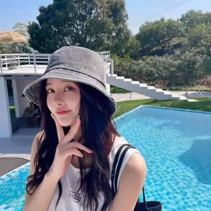 Topi Bucket Hat Pria/Wanita Topi Polos Bucket Denim Cotton Import