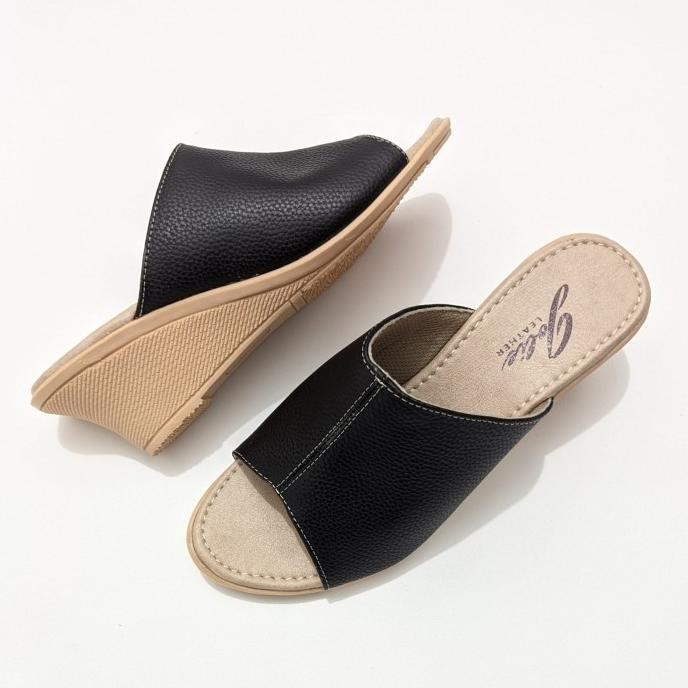 Sandal Wanita Wedges Kulit Asli Hak 5Cm Sol Krem