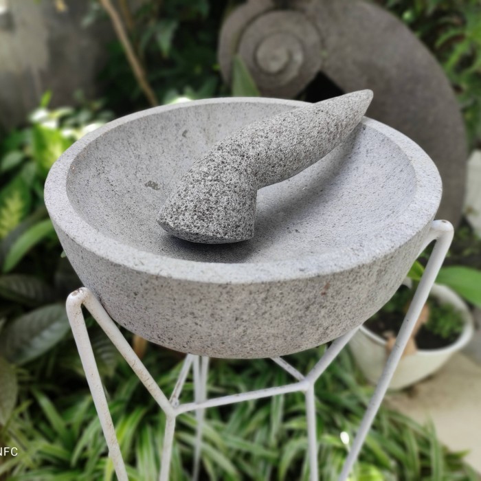 Dheao Cobek Cekung Mangkok 22Cm T7-8Cm + Ulekan Cembung: Batu Kali Pori
