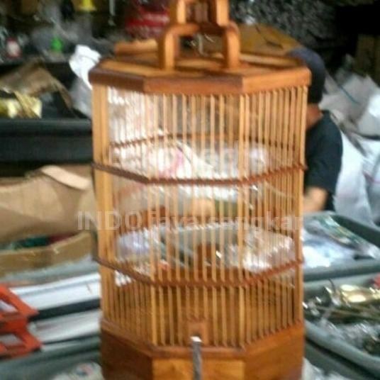 Kandang Burung Segi 8 Kayu Jati Utk Burung Kecil Pleci Ciblek Dll