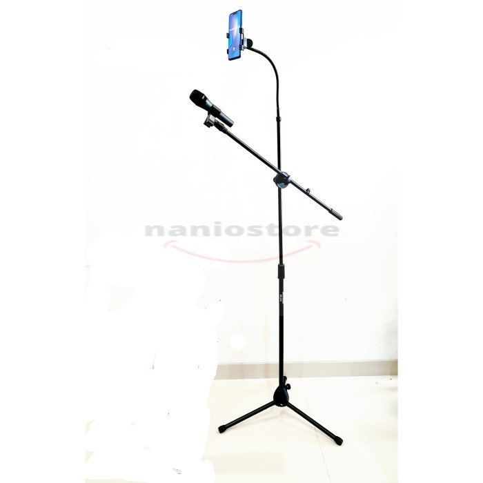 Stand Mic Microphone Berdiri / Tiang Mic + Holder Hp Handphone