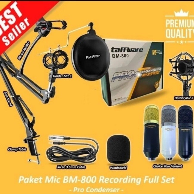 Paket Standar Microphone Mic Bm 800/Bm800 With Arm Stand Jepit