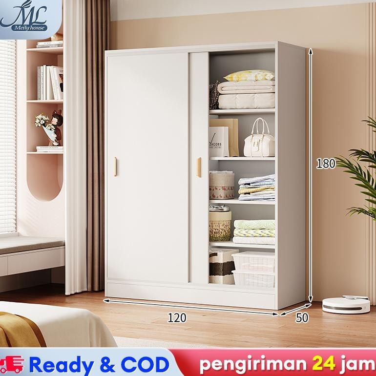 Lemari Pakaian Pintu Geser / Sliding 120cm Lemari Pakaian Kayu Lemari Baju Lemari Pakaian 2 Pintu