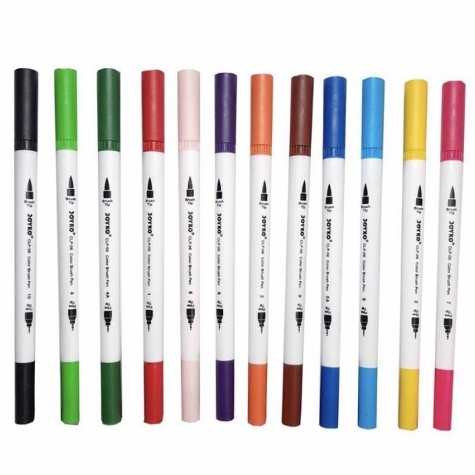 

Brush Pen Joyko Set 12 Color Basic Twin Tip Spidol Kuas Kaligrafi
