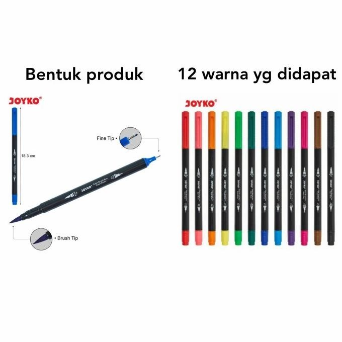 

Joyko Dual Tip Brush Pen Set 12 Color Pena Kuas Lettering Kaligrafi