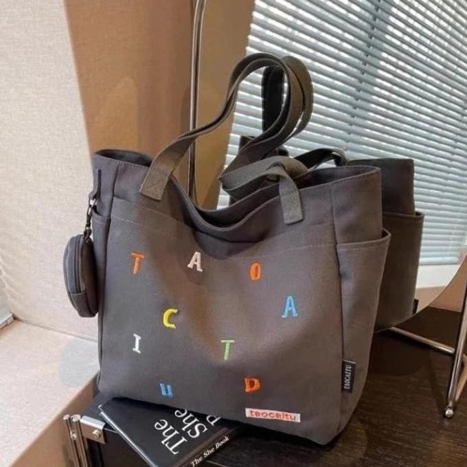 TAS TOTE BAG WANITA LAPTOP KULIAH KERJA TAS IMPORT WANITA SET POUCH