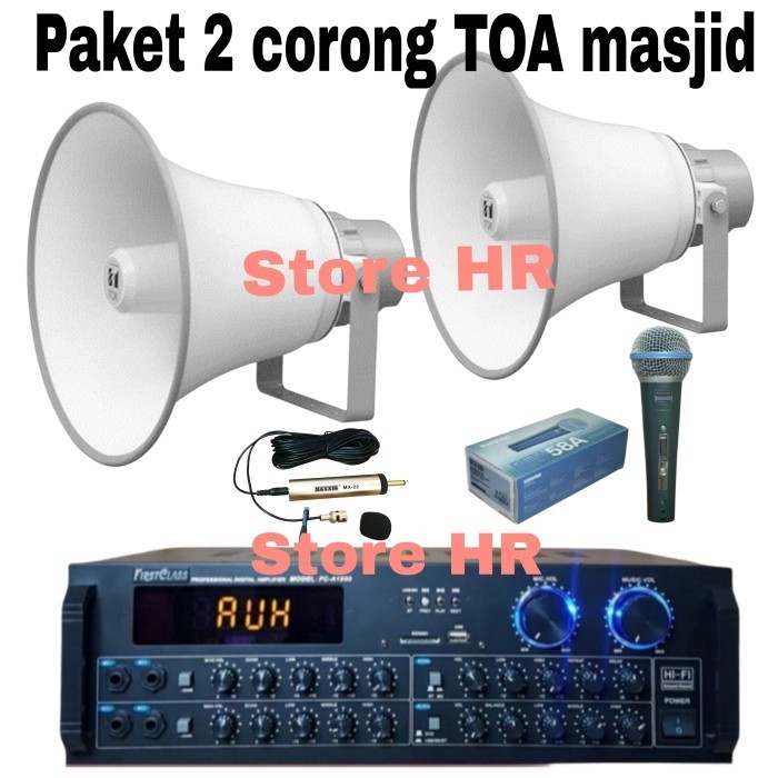 Corong Toa Masjid 50 Watt 2 Pcs Ampli Bluetooth Mic Imam Dan Azan