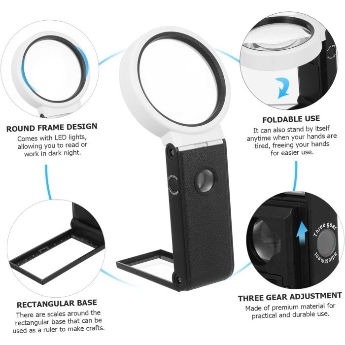 

Kaca Pembesar LED Foldable 3 in 1 Color Magnifier 6x 25x