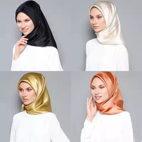 Hijab Segi Empat Satin Sutera Polos Scarf K02