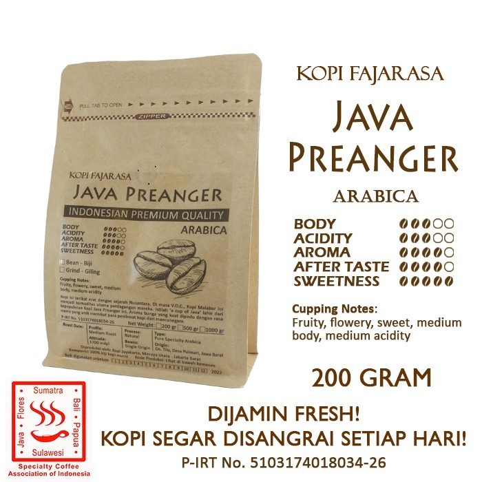 

Kopi Fajarasa Java Preanger Malabar Biji Kopi Arabica 200 Gram