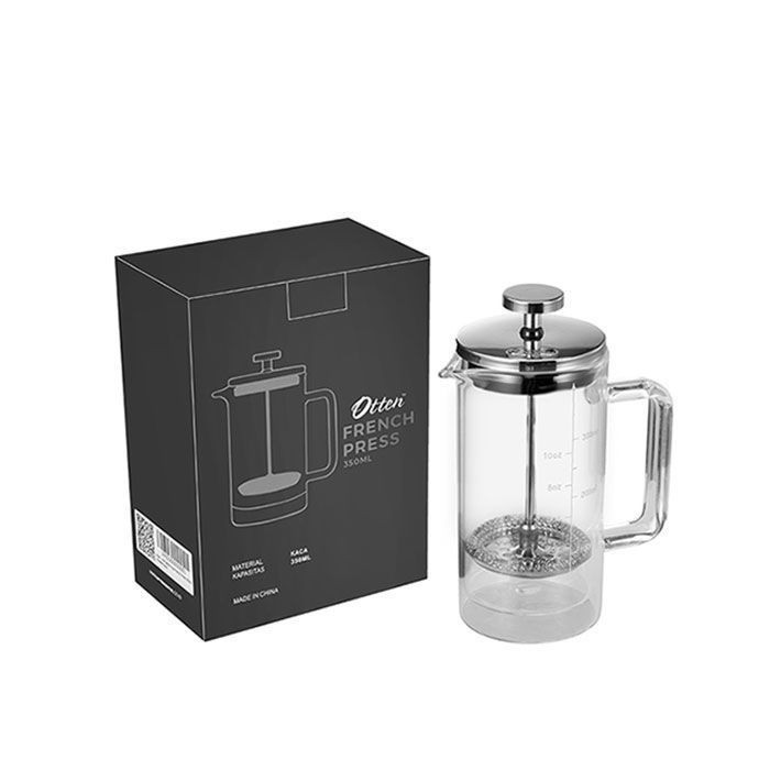 Terbaru Otten - Alat Seduh Kopi French Press 350Ml (Handle Kaca) Saringan Kopi Coffee Maker Penyeduh