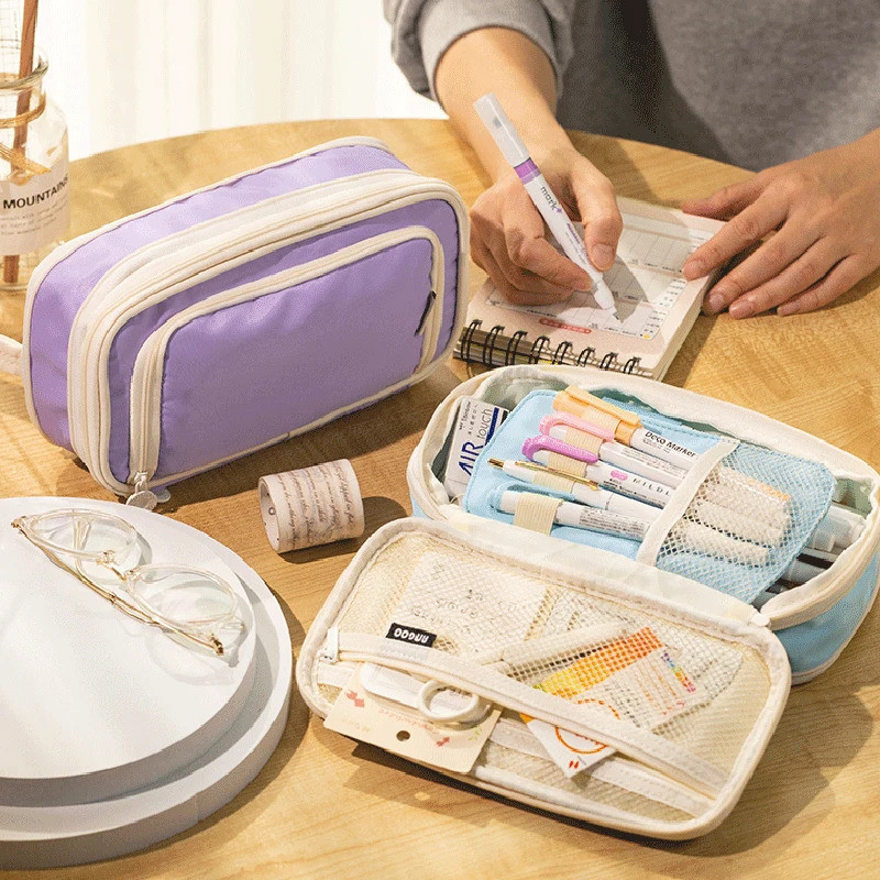 

Kawaii Pencil Case for Girls, 3-compartment Pencil Cases, School Supplies for Girls, Students, Boys, Korean Cute Stationery