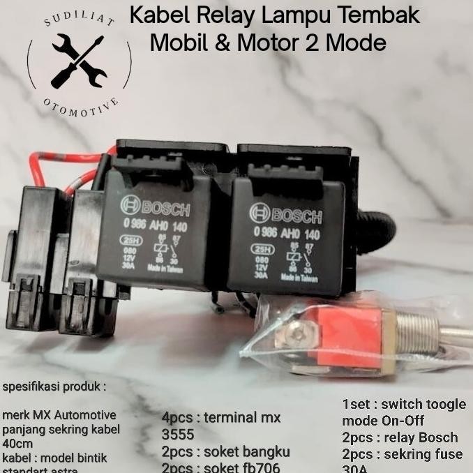 Kabel Relay Set Lampu Tembak Motor Dengan  Relay Bosch - 2 Mode