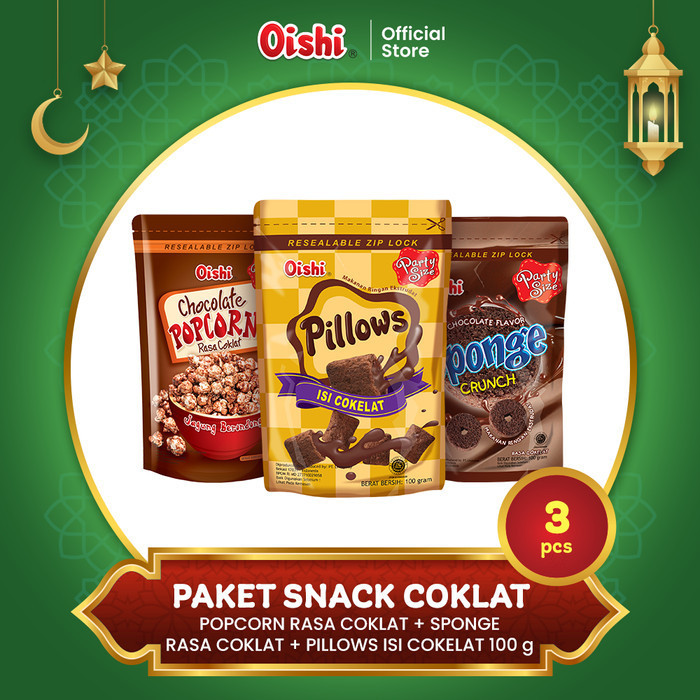 

TERBATAS Oishi Paket Snack Coklat - Popcorn & Pillows & Sponge [100 gr x 3 pcs]