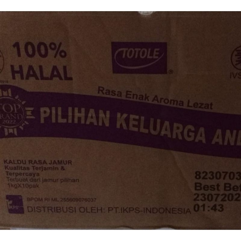 

Kaldu Jamur Totole 1 Kg x 10 Pcs per Dus