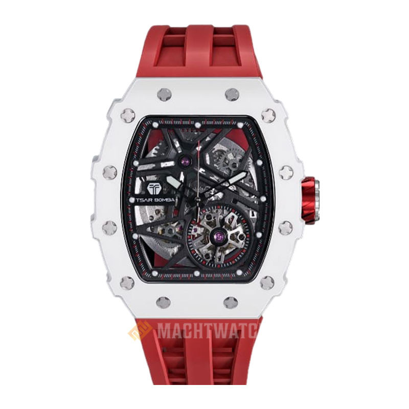 Jam Tangan Pria Tsar Bomba Elemental TB8209C-01 Automatic Luxury Ceramic Skeleton Dial Red Rubber St