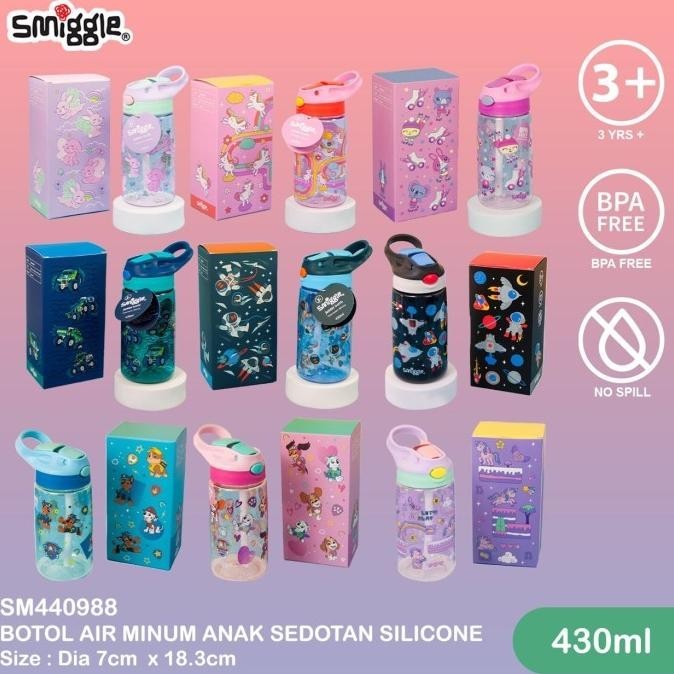 Smiggle  New Movin Junior Botol Air Minum Sedotan Motif Smigel Anak