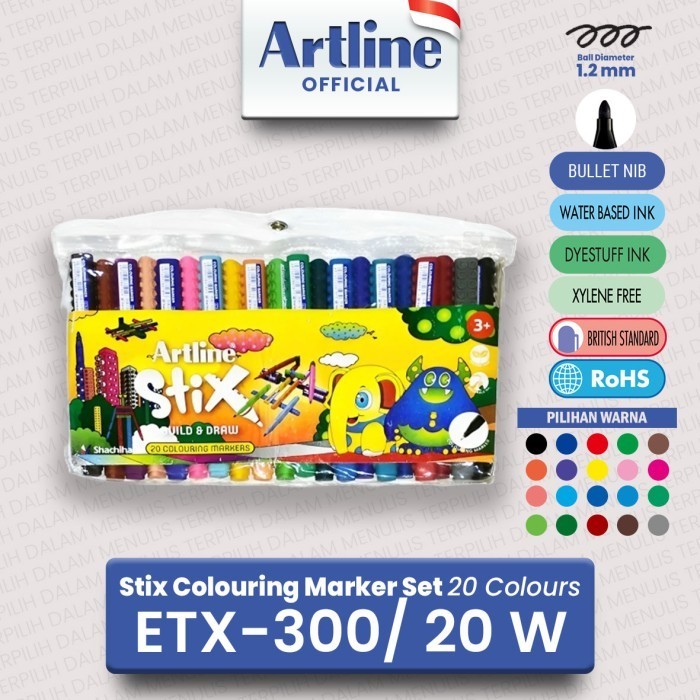 

Sarila Artline Spidol Stix Colouring Marker Set 20 Colours Etx-300/20W